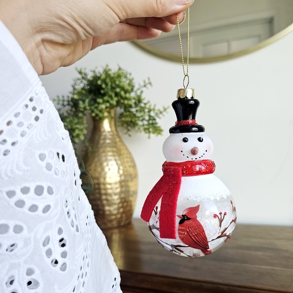 Robert Stanley Snow Filled Glass Snowman Ornament Painted Cardinal Winter Decor - Picture 11 of 14
